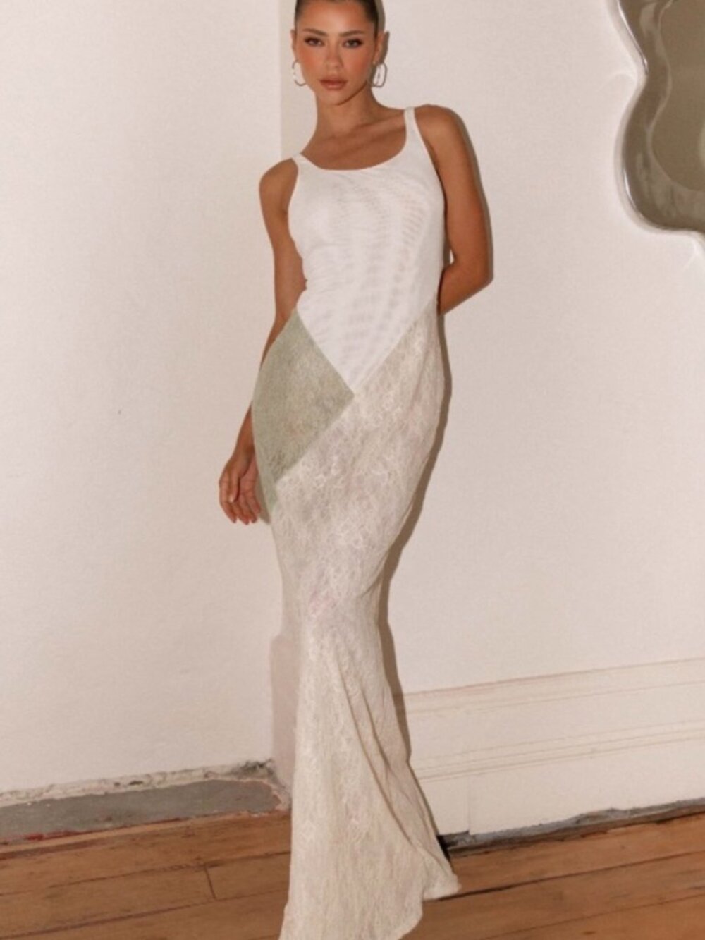 Peppermayo Twilight Dreams Maxi Dress Ivory Green Lace Mesh 18